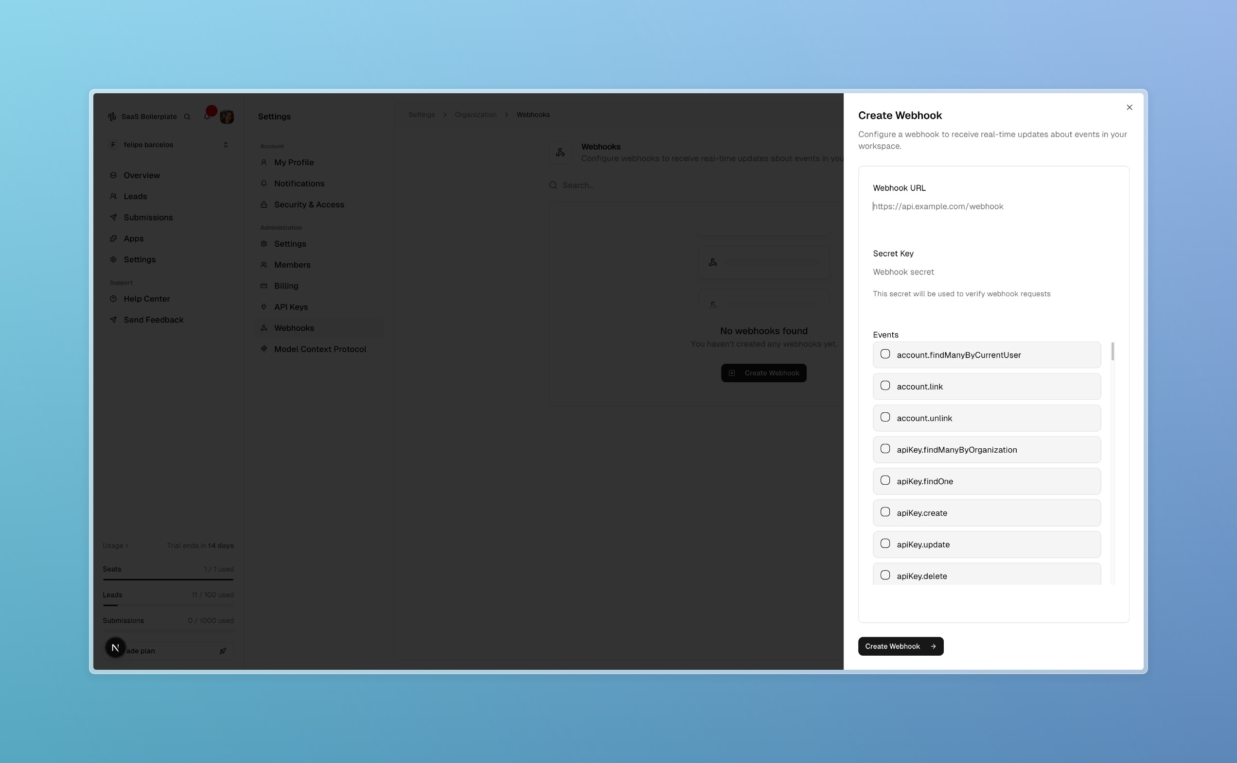 Integrated Webhooks System: Real-Time Event Notifications